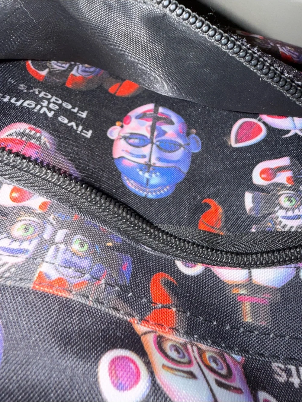 Five Nights at Freddy's Character Print Backpack - Black with Red & Pink Accents